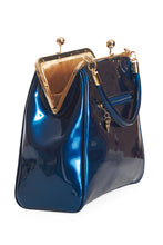 Load image into Gallery viewer, Gloss Bow 1950s Style Bag Metallic Blue
