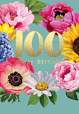 Bright Floral Happy Birthday 100 Card