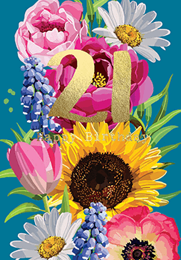Bright Floral Happy Birthday 21 Card