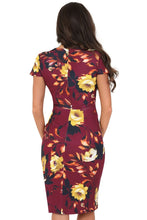 Load image into Gallery viewer, Burgundy Rose Stretch Wiggle Dress
