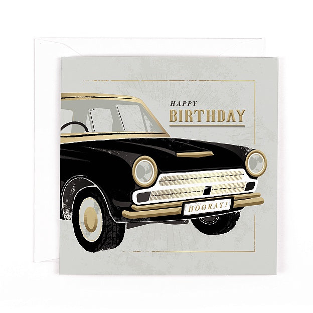 Charcoal Retro Car Birthday Card