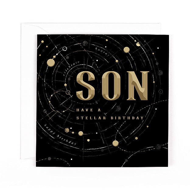 Charcoal Son Planets Birthday Card