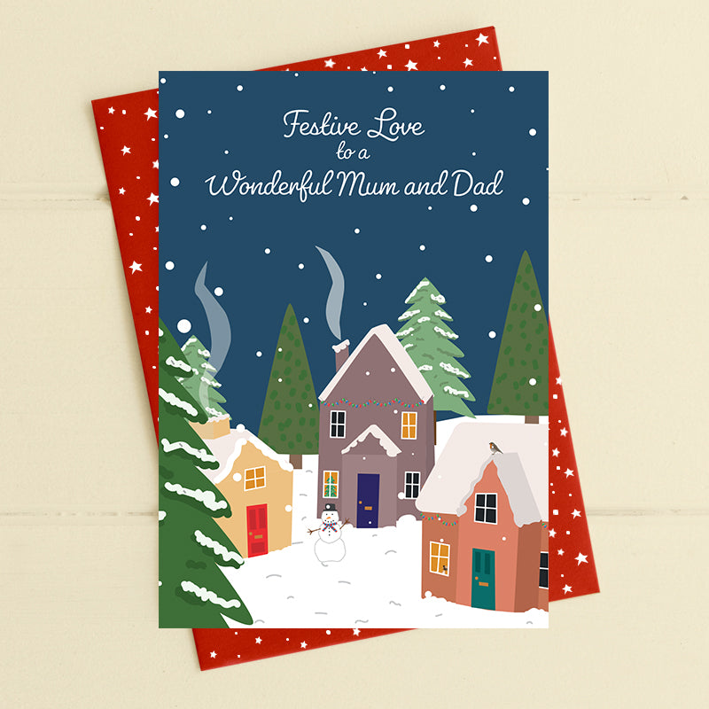 Dandelion Christmas Houses Wonderful Mum & Dad Card