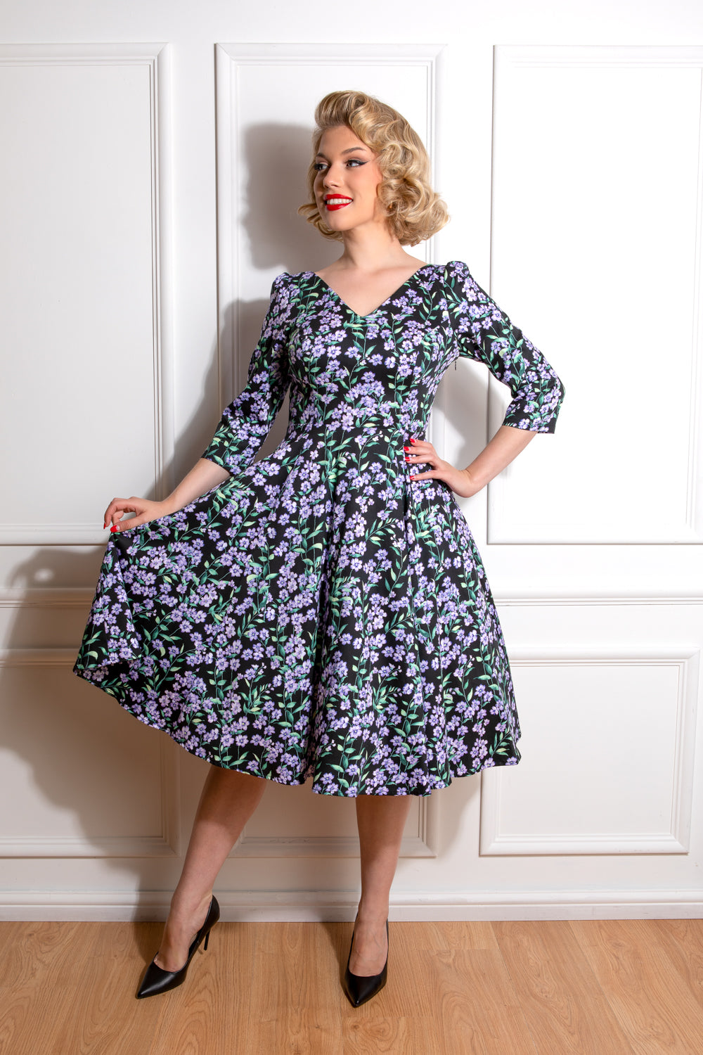 Daria Black Floral Swing Dress SIZE 16