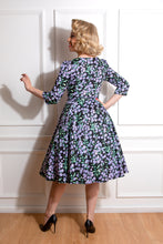 Load image into Gallery viewer, Daria Black Floral Swing Dress
