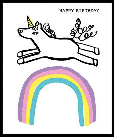 Doodle Happy Birthday Unicorn Rainbow Card
