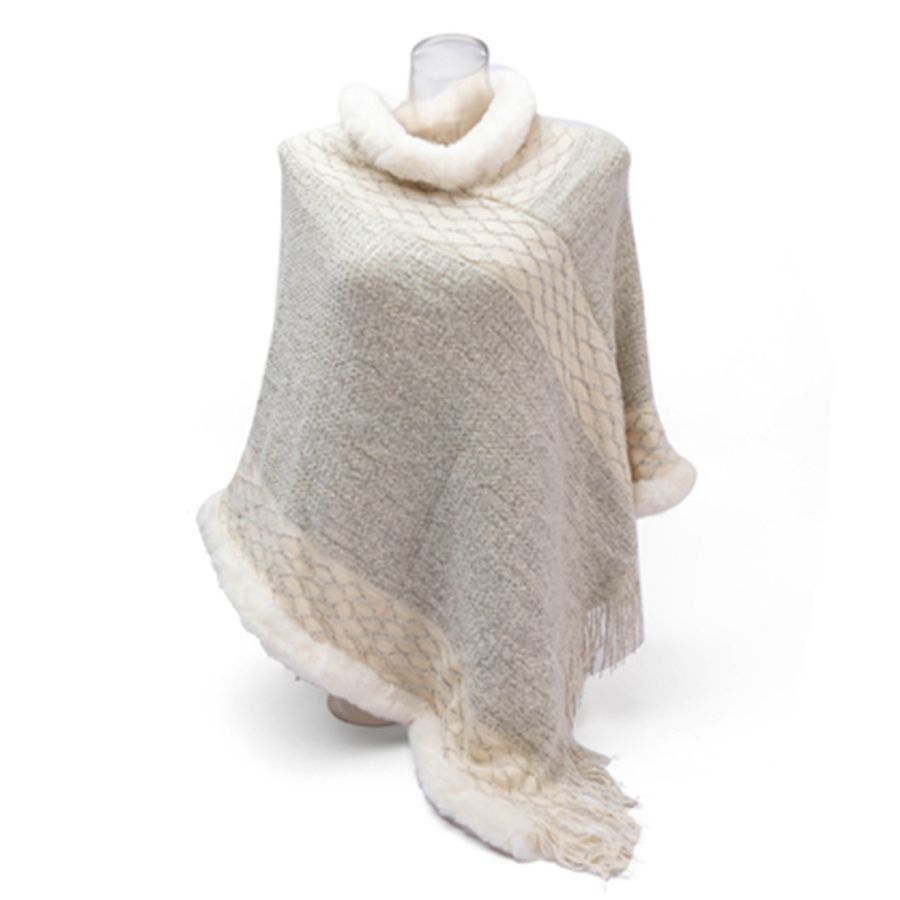 Faux Fur Edged Poncho Cream