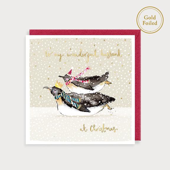 Foil Christmas Husband Penguins Card
