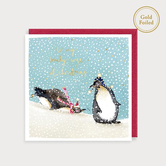 Foil Christmas Wife Penguins Card