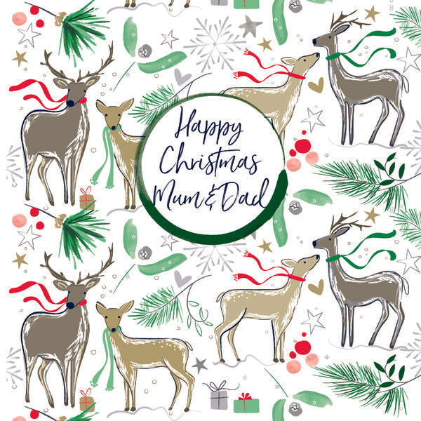 Frosted Happy Christmas Mum & Dad Card