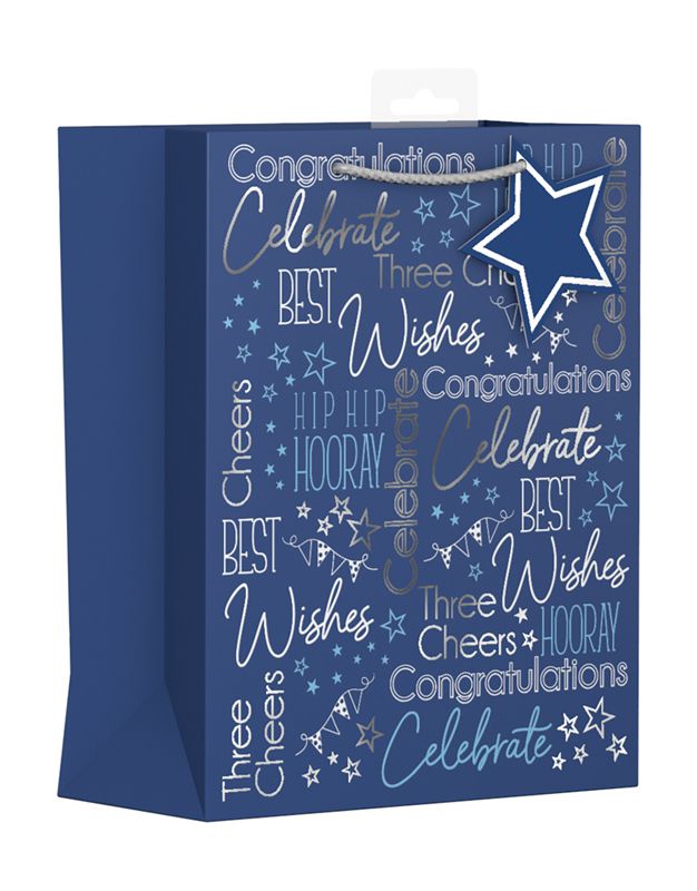 Gift Bag Medium Blue Text