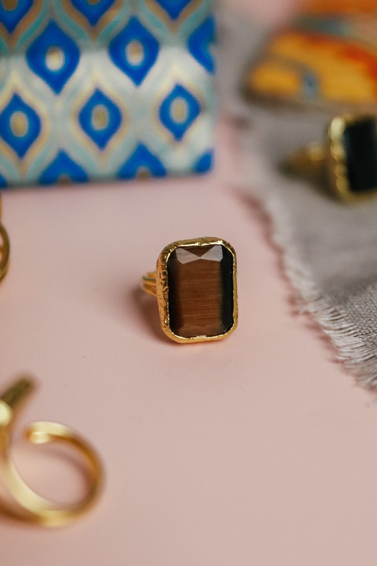 My Doris Glass Faceted Adjustable Ring