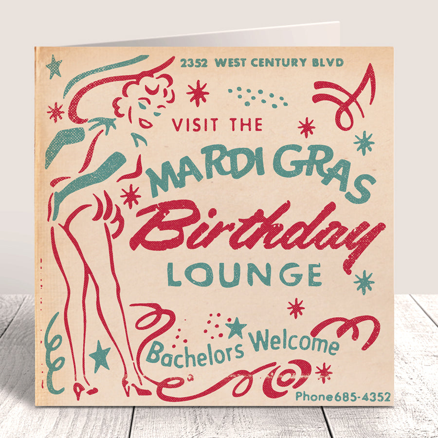 Match Mardi Gras Birthday Lounge Card