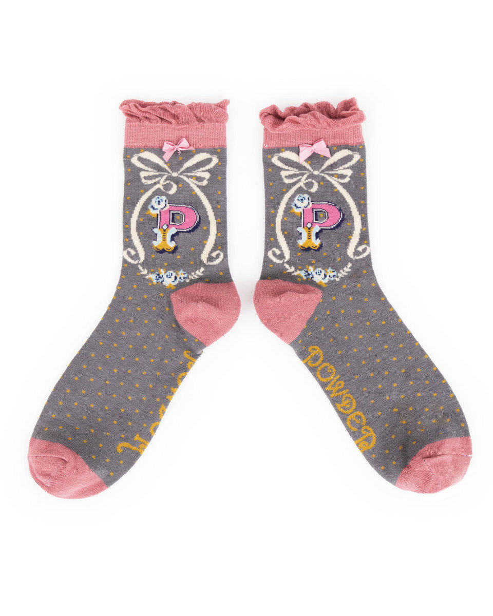 Powder Initial Socks Letter P