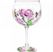 Load image into Gallery viewer, Gin Glass Painted Bee &amp; Roses
