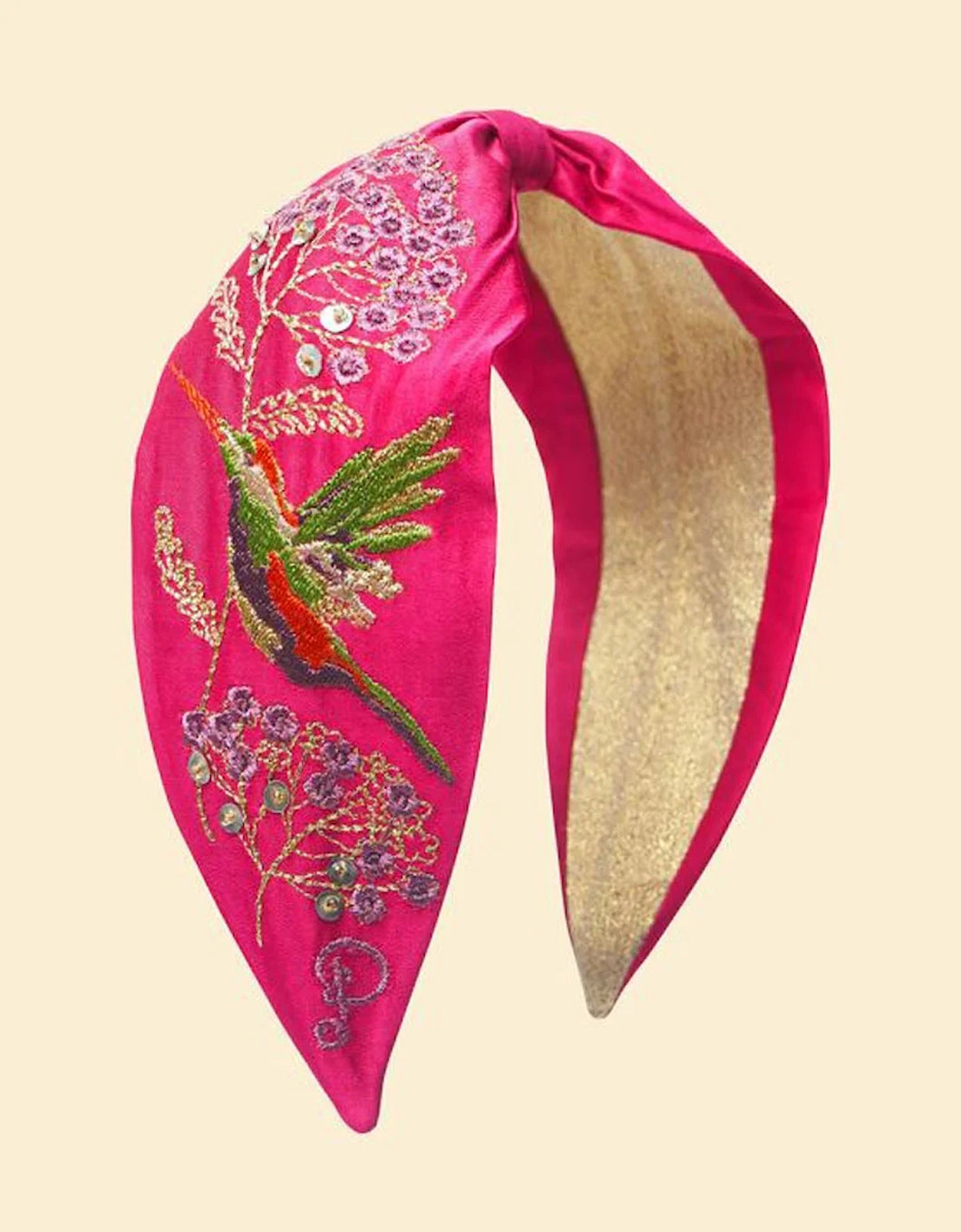 Powder Embroidered Headband Hummingbird Cerise
