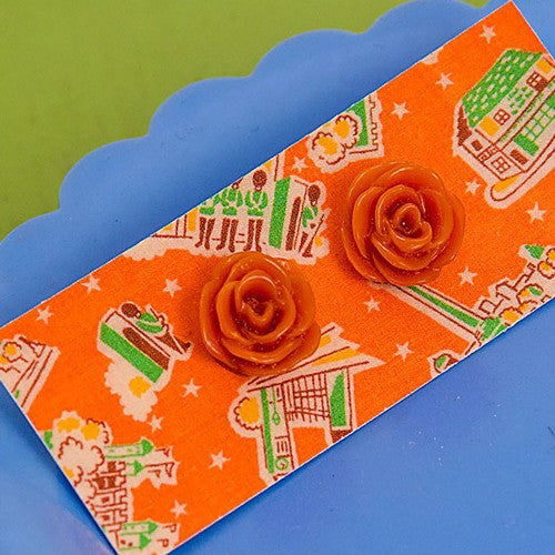 Resin Rose Earrings Orange