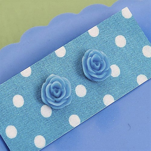 Resin Rose Earrings Pale Blue