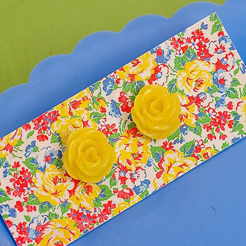 Resin Rose Earrings Yellow