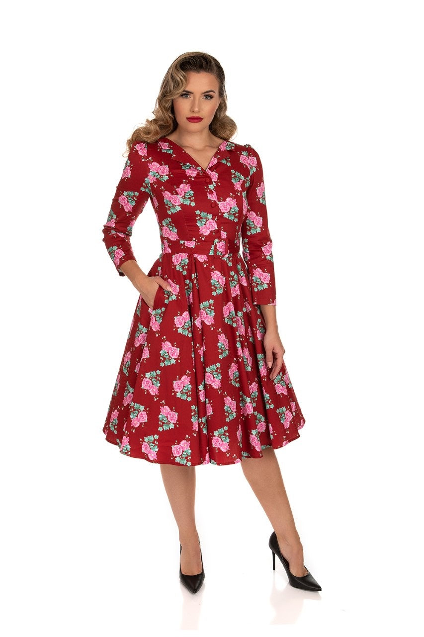 Ruby Red Floral Swing Dress
