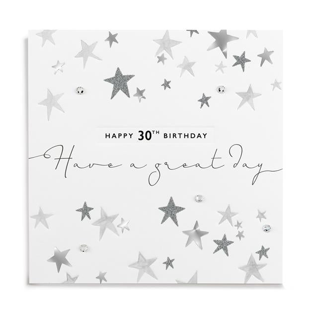 Silver Leaf Happy 30th Birthday Card