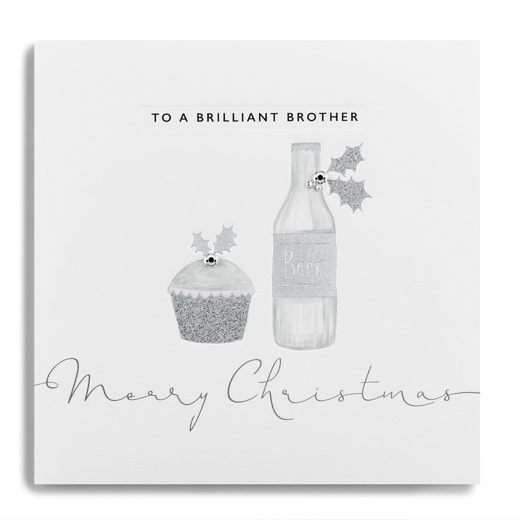 Silver Leaf Merry Christmas Brilliant Brother Card