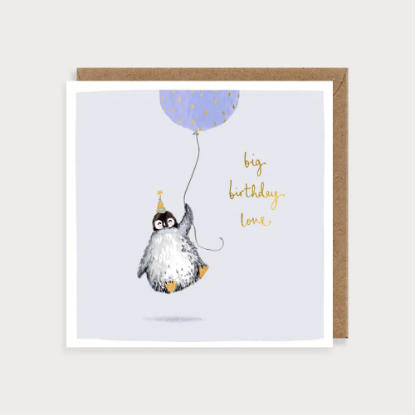 Watercolour Big Birthday Love Penguin Card