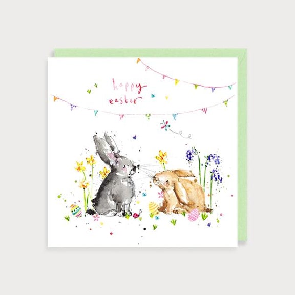 Watercolour Happy Easter Bunnies Card