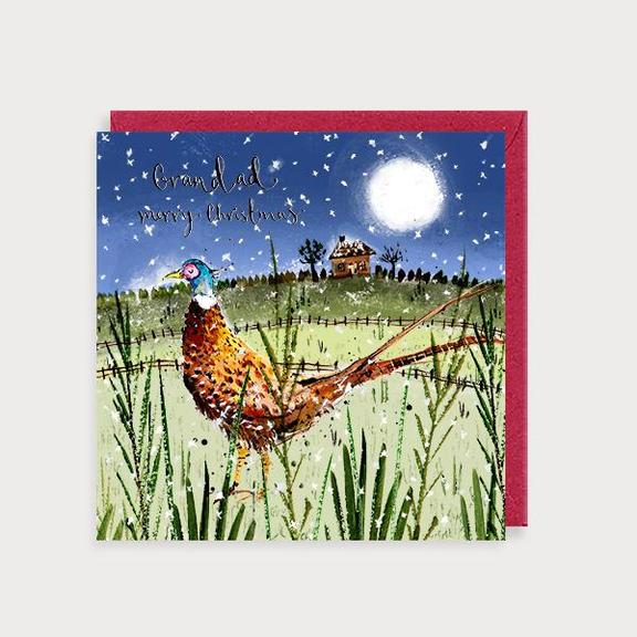Watercolour Christmas Grandad Pheasant Card