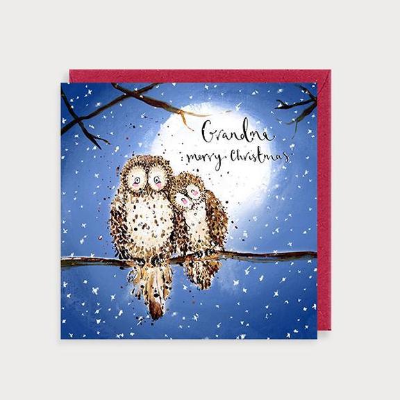 Watercolour Christmas Grandma Owls Card