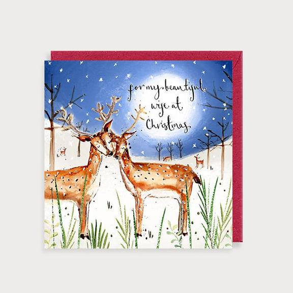 Watercolour Christmas Wife Deer Card