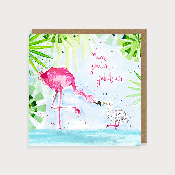 Watercolour Fabulous Mum Flamingos Card