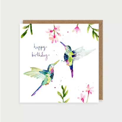 Watercolour Happy Birthday Hummingbirds Card