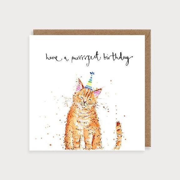 Watercolour Have A Purrfect Birthday Cat Card