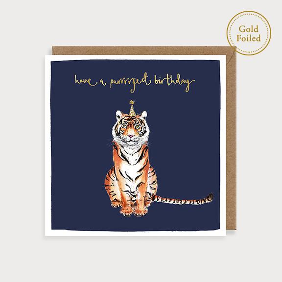 Watercolour Have A Purrfect Birthday Tiger Card