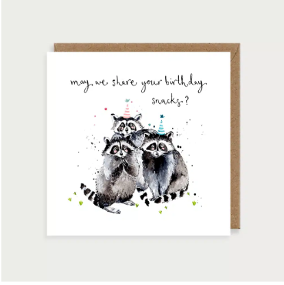Watercolour Share Birthday Snacks Raccoons Card