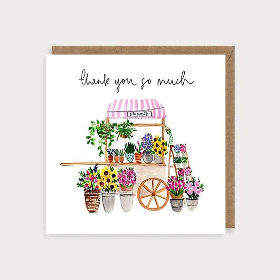 Watercolour Thank You So Much Flower Cart Card