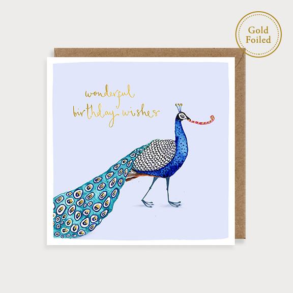 Watercolour Wonderful Birthday Wishes Peacock Card