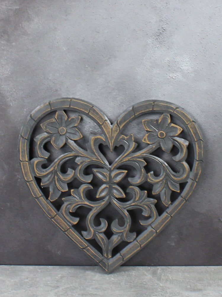 Wooden Carved Heart Plaque Grey