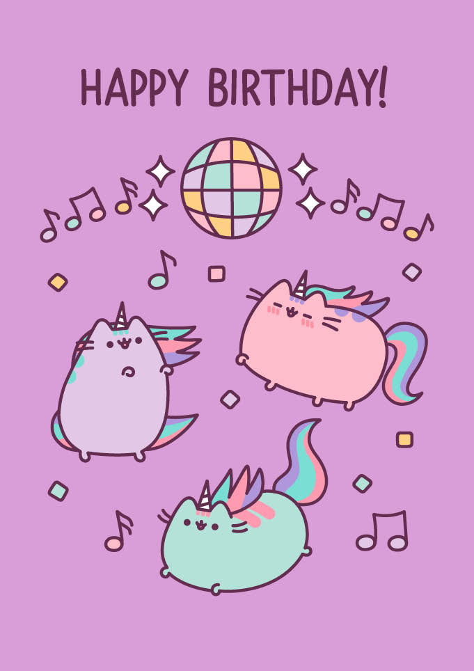 Pusheen Happy Birthday Unicorn Disco Card