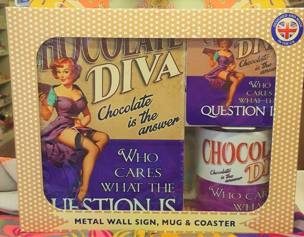 Vintage Sign, Mug & Coaster Set Chocolate Diva