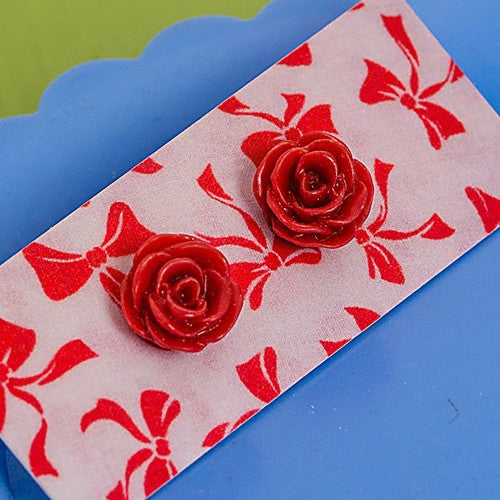 Resin Rose Earrings Red