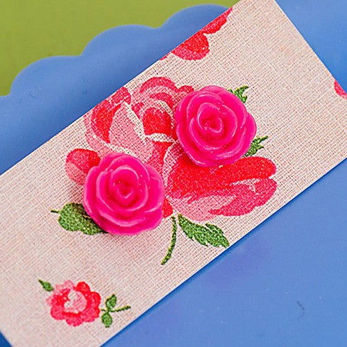 Resin Rose Earrings Bright Pink